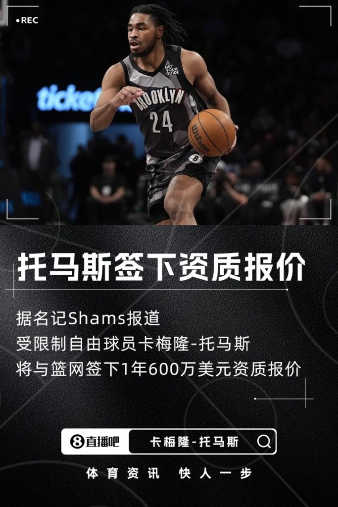 Shams:卡梅隆-托马斯将与篮网签下1年600万美元的资质报价
